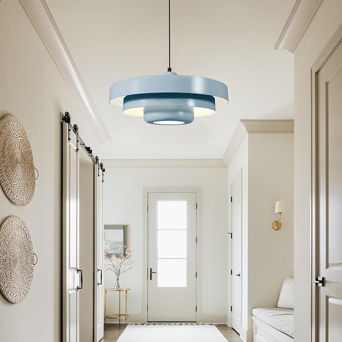 Light Blue Adjustable Pendant Light, Large Contemporary Nordic Ceiling Lamp for Kitchen Island, Mid Century Modern Dining Room, Living Room, Pantry