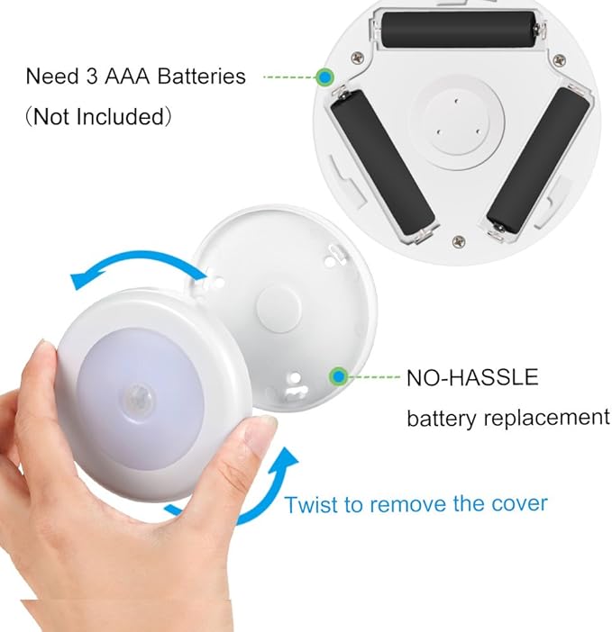 AMIR Upgraded 3.15” Motion Sensor Light Indoor, Cordless Battery Powered Stick on LED Night Lights for Closet, Stair, Under Cabinet, Hallway, Kitchen (Warm White - Pack of 3)