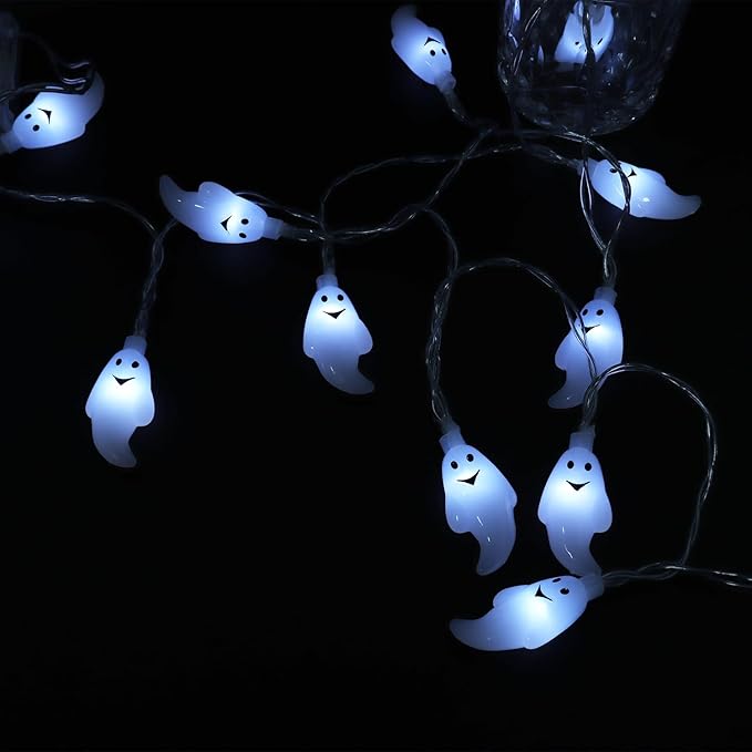 KEPATO Halloween String Lights 10Ft 20 LEDs Battery Operated Outdoor Decorations Ghost Lights for Halloween Party Decor