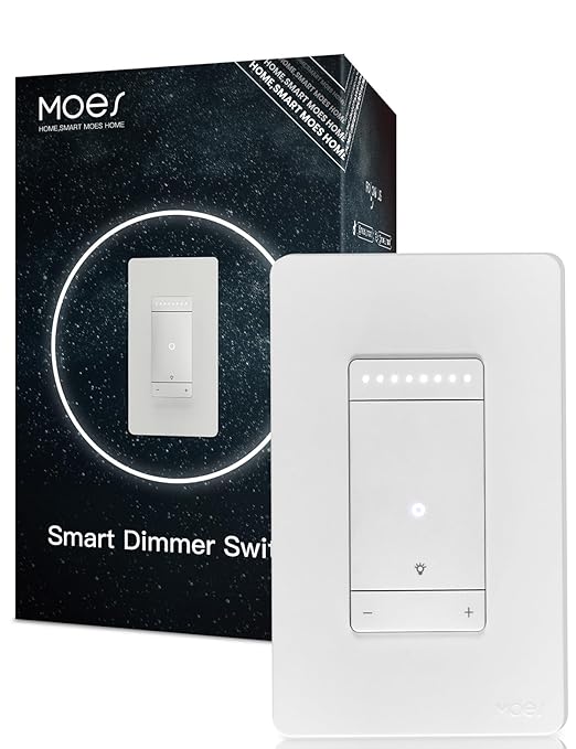 MOES 3 Way Smart Star Ring Dimmer Switch, 2.4GHz WiFi Dimmable Light Switch,Neutral Wire Required, Smart Life APP Remote Control, Works with Alexa & Google Assistant, Timer & Schedule White 1 Gang