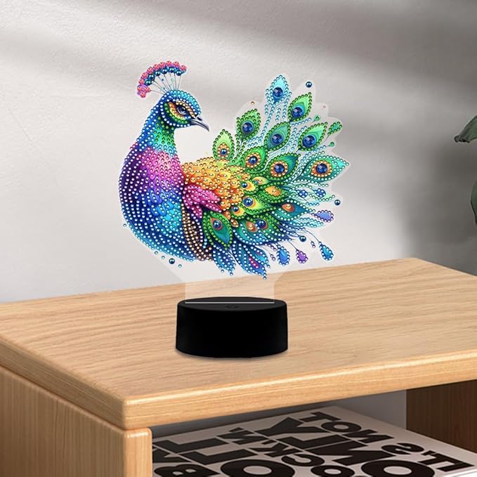 Peacock Diamond Art Painting Night Light,Diamond Art Painting Kits Desktop Touch Lamp Ornaments for Tabletop Decor Diamond Art Accessories for Adult Beginner Bedrooms Living Room