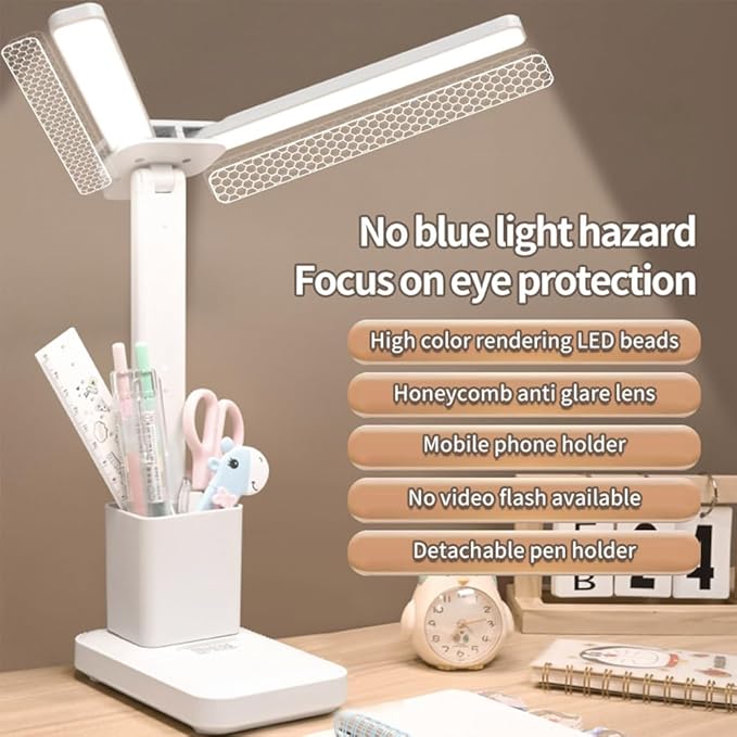 Rechargeable Desk Lamp, Small Desk Light with 3 Color Temperatures & Stepless Dimming, Battery Powered Table Lamp for Home Office, Eye-Caring Study Lamp with USB-C Charging Port (FOLD-699ADUAL)