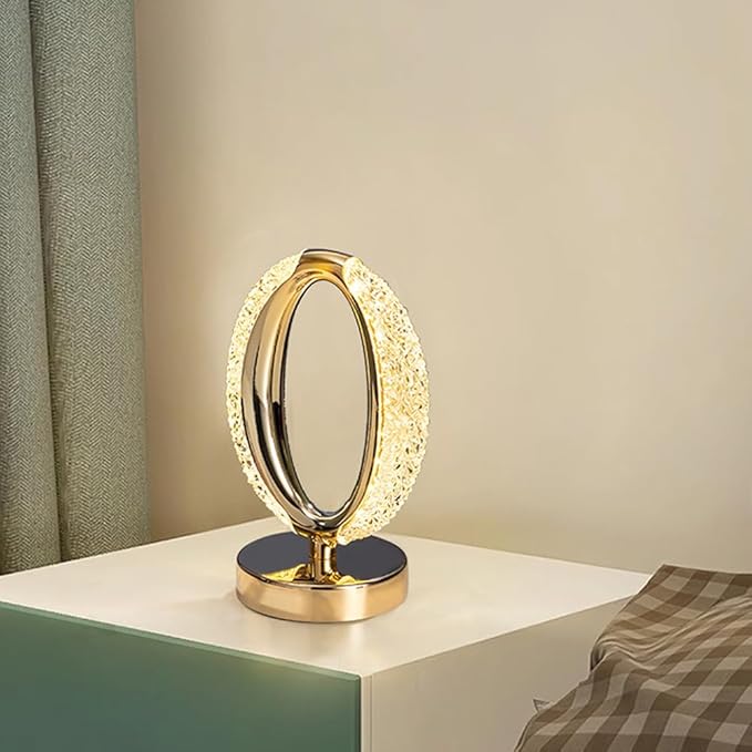 Cordless Crystal Lamp, Touch Sensor Control LED Table Lamp,3 Color Stepless Dimmable Battery Powered Lamp (Gold-01)