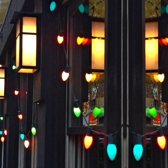 25 Pack C7 Multicolor Christmas Replacement Bulbs, Vintage Multicolor Ceramic Light Bulbs Fits C7 Christmas Indoor Outdoor String Light, C7/E12 Candelabra Base, 5 Watt
