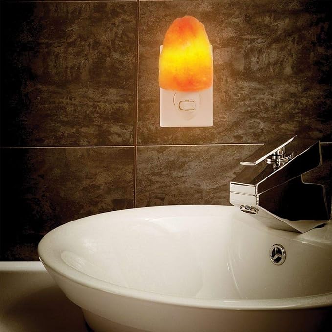 100% Natural Himalayan Night Light, Natural Cut Salt Stone with 360° Rotating Wall Plug, Includes Night Light Bulb, 2” Round x 3.9” H