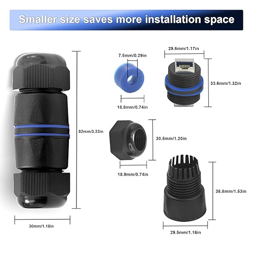 VCELINK Waterproof RJ45 Coupler IP68 Short Profile, Cat6/Cat5E/Cat5 Waterproof Ethernet Connector Shielded, Outdoor Network LAN Cable Extender PoE 6-Pack, 3.23in (Blue-3 Pack)