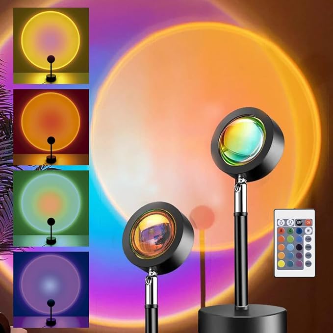 Fisura - Sunset lamp. Sunset lamp with 16 Colors and 4 Light Modes. Romantic Table lamp with 180º Rotation. Ambient Light 25,4 x 68,58