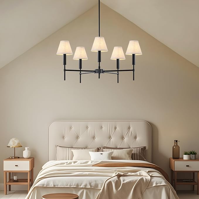 3" Top x 6" Bottom x 5" High Chandelier Shades, Beige 3.0x6.0x5.0 Inches Linen Fabric Lampshades, Perfect Covers for 6 Light Pendant Light or Wall Sconce, Clip On Bulb, E12 Socket(Small Size, 6 Pack)