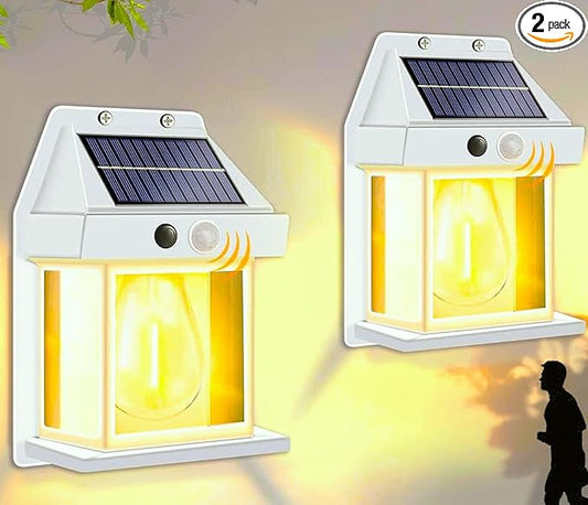 2-Pack 8.2" H Outdoor Solar Powered Wall Sconce Lights Dawn to Dusk Motion Sensor 3 Lighting Modes for Porch Garage House Patio Shed Barn Door Yard Outside Decorative Waterproof -White.
