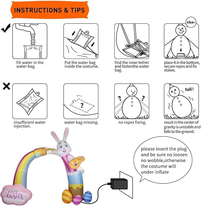 Domkom 12FT Long Huge Easter Inflatable Bunny Archway Outdoor Decorations,Build-in LED Lights Blow Up Yard Decoration, for Easter Yard Lawn Décor