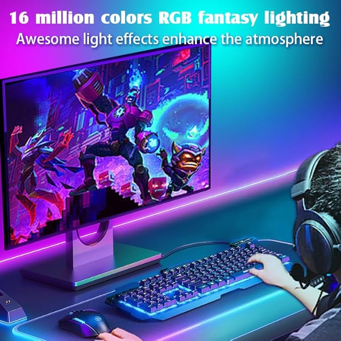 Monitor LED Backlights, LED Strip Light Sync with Screen Color/Music, Computer Light Bar Behind Screen, for PC/Mac, LEDs for Desk Gaming, USB Interface,Software Control (27 inch)