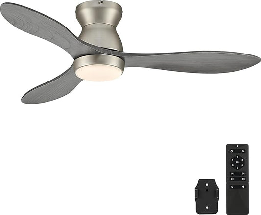 VONLUCE Ceiling Fans with Lights, 42 Inch Ceiling Fan and Remote, 6-Speeds Noiseless Reversible DC Motor, 3CCT, Wood Ceiling Fan for Farmhouse Bedroom Indoor Outdoor, Nickel