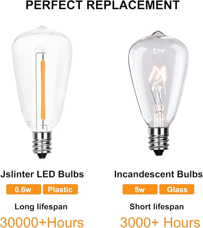 Edison LED Light Bulbs,10 Pack ST38 Clear Replacement Bulbs Fits C7 E12 Screw Base Light,Vintage 0.6W Dimmable Waterproof Bulbs for Indoor Outdoor Patio String Lights