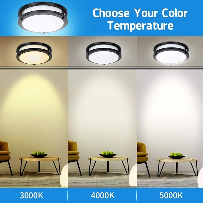 Drosbey 36W Dimmable LED Flush Mount Ceiling Light Fixture, Kitchen Light Fixtures, 12 inch Ceiling Lights for Bedroom, Bathroom, 3000K/4000K/5000K Selectable, Super Bright 3600LM