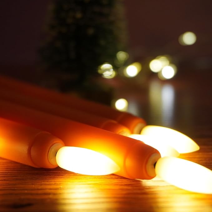 Orange Flameless Taper Candles with Remote, Fall LED Candlesticks Battery Operated Flickering Set of 12