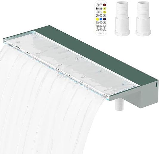 Acrylic Pool Fountain Waterfall with LED Lights - 23.6" LED Strip Remote Control with 18 Colors, Smooth Water Flow & Cascade Blade, Easy Installation for Outdoor, Garden, Patio & Ponds
