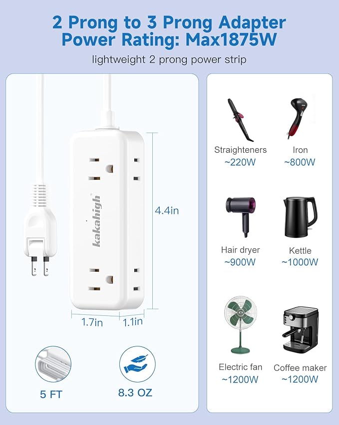 US to Japan Adapter, 1875W 2 Prong Extension Cord 5 FT with 180 Rotating Flat Plug, Type A Travel Adaptor for USA to Japanese Tokyo Canada Mexico Philippines Peru China Colombia