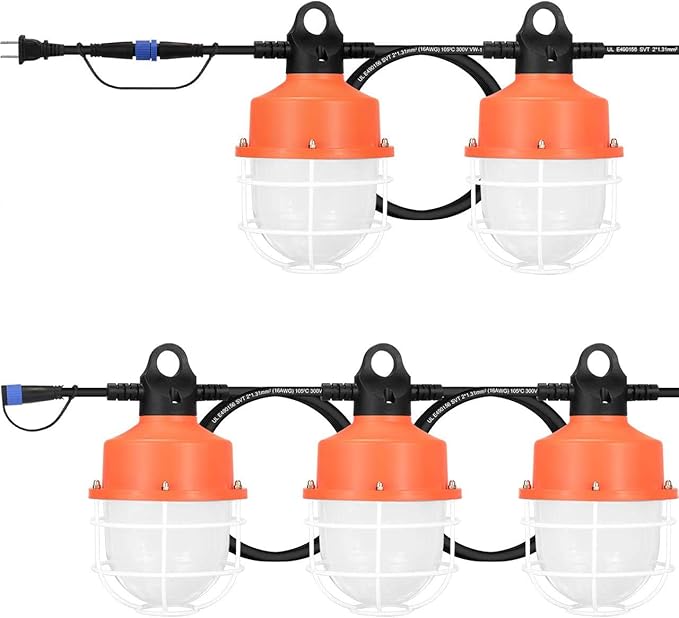 dephen 100W LED Construction String Lights, 50ft Linkable Worklight, 14000Lm Portable Outdoor Lamps, Plug in Temporary Lighting for Job Site, Workshop, Garage, Warehouse UL-Listed