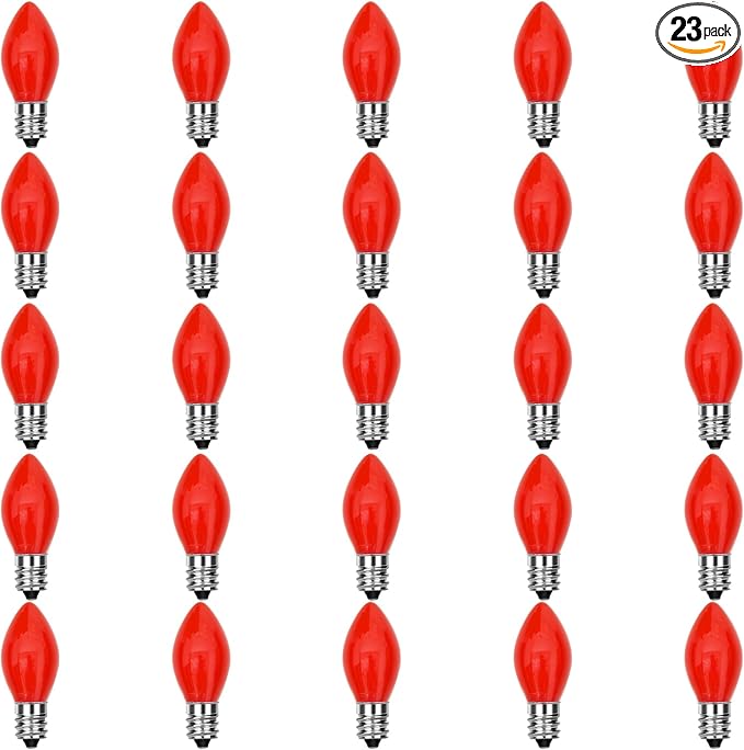 C7 Christmas Light Bulbs, 25 Pack C7 Red Replacement Bulbs 0.6W Night Light Bulbs Vintage LED Replacement Bulbs, C7/E12 Candelabra Base, 0.6 Watt