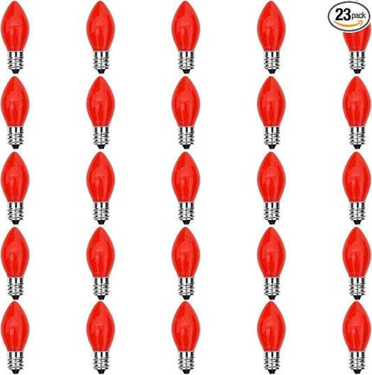 C7 Christmas Light Bulbs, 25 Pack C7 Red Replacement Bulbs 0.6W Night Light Bulbs Vintage LED Replacement Bulbs, C7/E12 Candelabra Base, 0.6 Watt