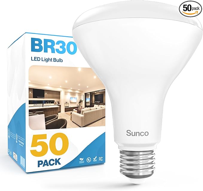 Sunco 50 Pack BR30 Light Bulbs LED, Recessed Can Light Bulbs, Indoor Flood Bulb, 850 LM, 11W (65W Equivalent), 3000K Warm White, Dimmable, E26 Base, for Home, Kitchen, Bedroom UL