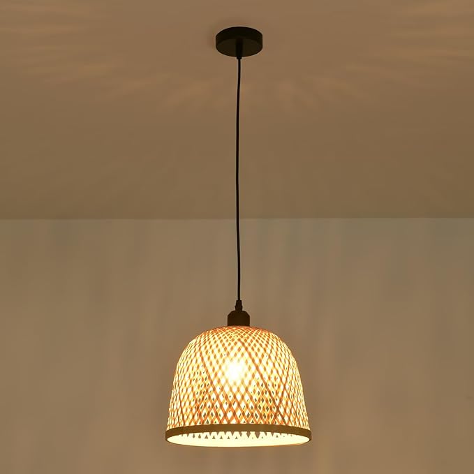 3-Pack Rattan Pendant Light,11.02 Inch Bamboo Pendant Light Fixture,Handwoven Wicker Pendant Light for Kitchen Island,Coastal Chandelier for Dining Room Foyer Stairway Hallway