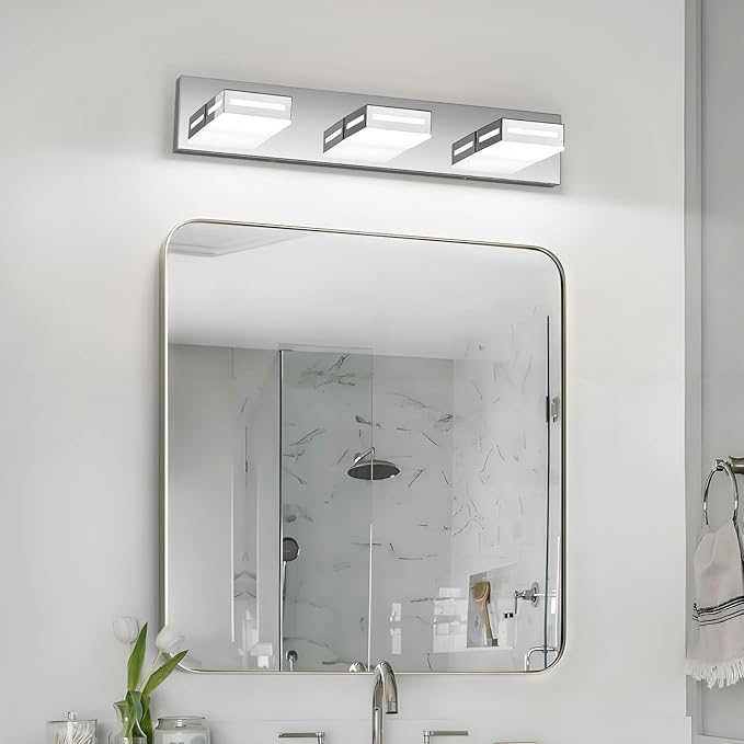 24-Inch 3-Light LED Modern Chrome Bathroom Vanity Light Fixtures Over Mirror, Bathroom Lighting Fixtures with Cool White 6000K, Rotatable Vanity Wall Lights for Bath Restroom Powder Room