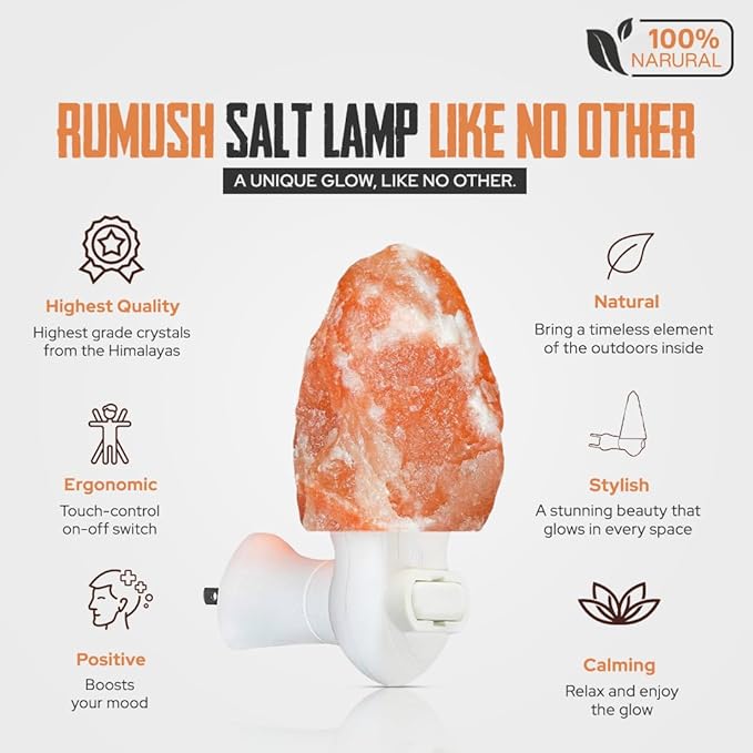 Himalayan Natural Salt Night Lamps, Night Lamp with 360 Degree Rotatable Wall Plug with Extra Replacement Bulb, Hand Carved Natural Lamp for Bedroom & Home Decors