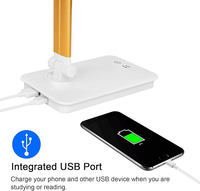 LED Desk Lamp with USB Charging Port Dimmable Eye Caring Table Lamp for Home Office, Touch Control with 5 Lighting Modes 3 Level Brightness