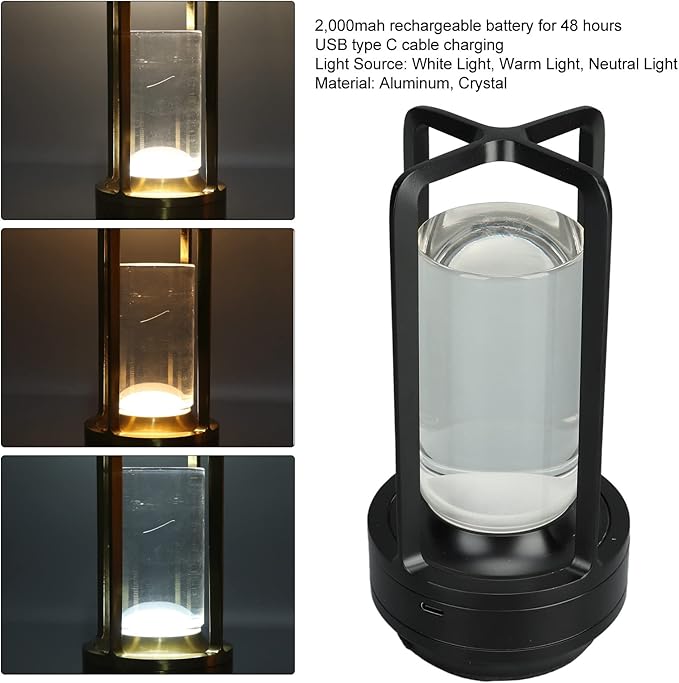 Stylish Cordless Table Lamp 3 Colours Stepless Dimmable LED Table Lamp Rechargeable Touch Lamp Portable Bedside Lamp Nightstand Lamp Table Decorative Lamps (Black)