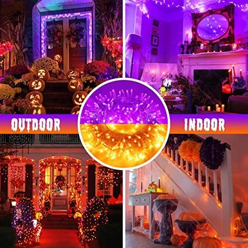 JMEXSUSS 2 Pack 33ft 100 LED Orange Purple Halloween Lights Indoor Outdoor, Color Changing Christmas Lights Plug in, Connectable Clear Wire String Light for Christmas Tree Party Xmas Decorations