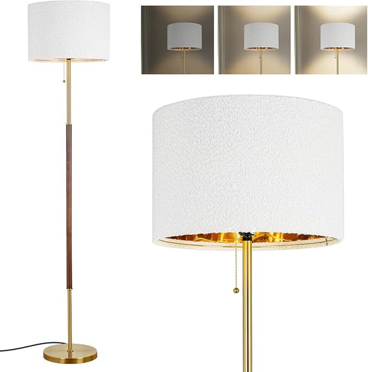 Wood Floor Lamp for Living Room Gold Traditional Farmhouse Floor Lamps Mid-Century Pole Lamp with Linen Lamp Shade, Standing Tall Floor Lamps for Bedrooms and Office (Gold)
