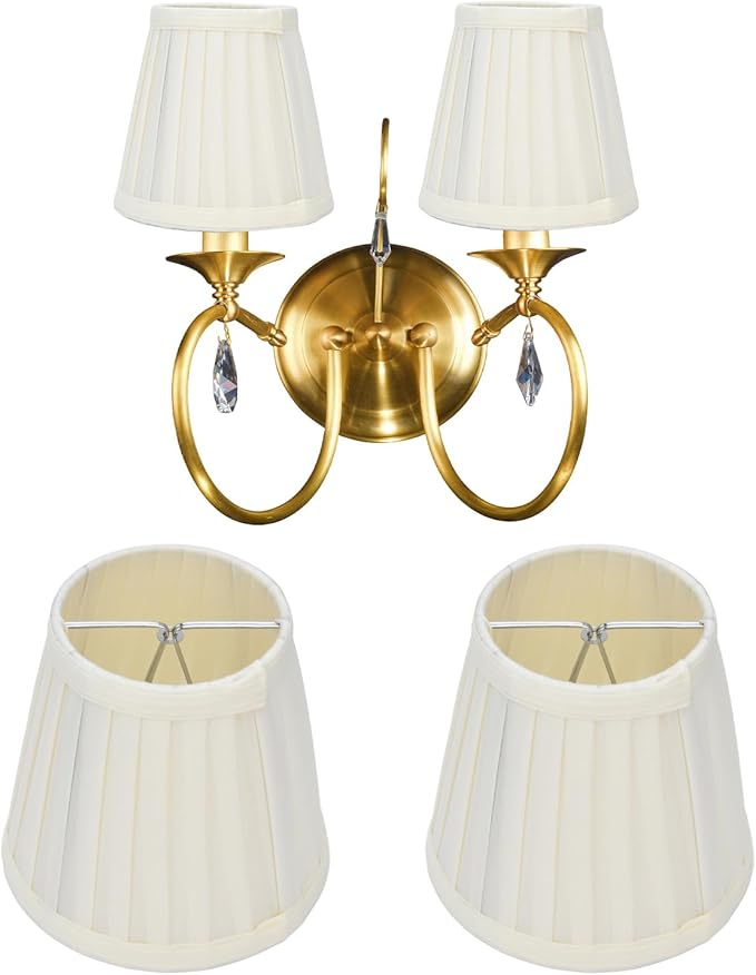 Small Lamp Shades Set of 2, 3.6x5.6x5.1 Inches Pleated Fabric Sconce Lampshades Modern Clip On Chandelier Shades Cover for E14 Bulb, Table Lamps, Floor Lamps (Cream)