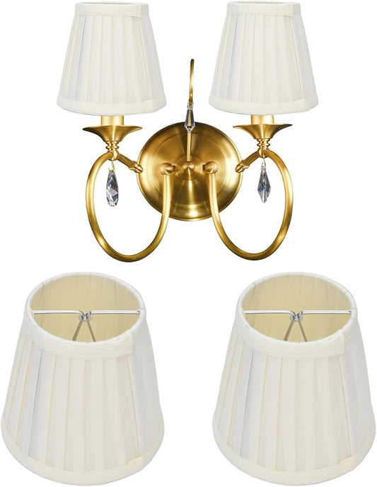 Small Lamp Shades Set of 2, 3.6x5.6x5.1 Inches Pleated Fabric Sconce Lampshades Modern Clip On Chandelier Shades Cover for E14 Bulb, Table Lamps, Floor Lamps (Cream)