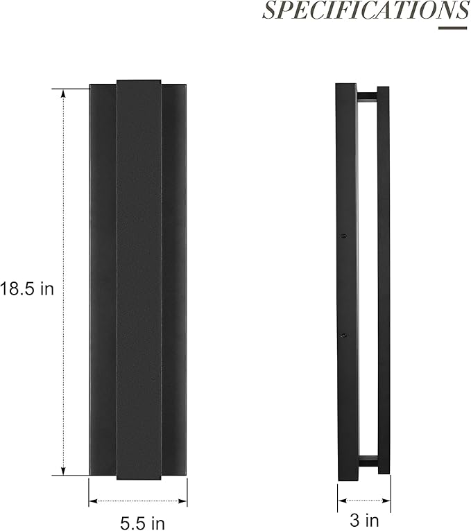 LamQee 18.5 Inch Modern Outdoor Wall Lights Exterior Lighting Fixtures, 3000K 12W LED Contemporary Outdoor Wall Sconce, Matte Black Outside Wall Mount Lights for House Garage Porch Patio Front Door