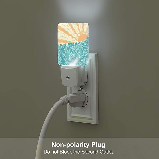 Boho Sea Waves Night Light,Plug-in Nightlights Auto Sensor Night Lamp Dusk-to-Dawn Lamp Home Decor for Nursery Children Girls Boys