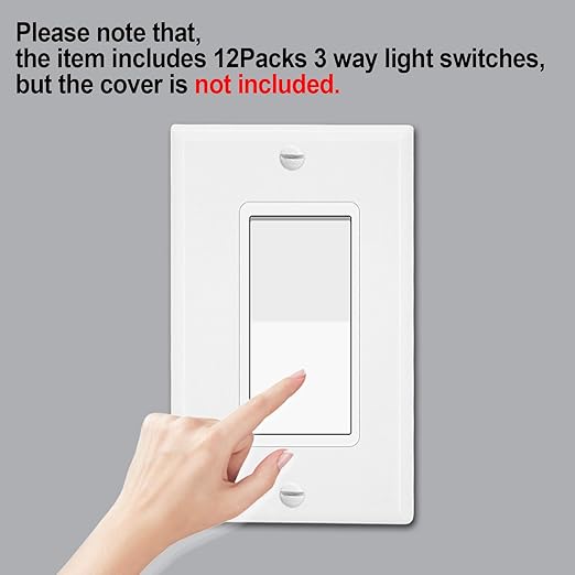 3 Way Switch White, Greencycle 12 Pack Three Way Light Switch Rocker Switches 15A 120/277V, On/Off Rocker Paddle Interrupter, Residential/Commercial Grade,Home & Office,UL/CUL
