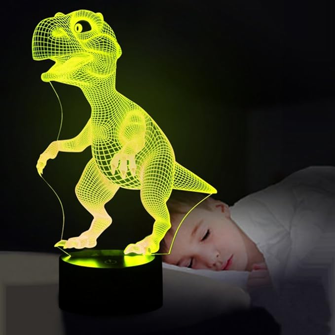 Wiscky Dinosaur Toys 3D Night Light Lamp - Children Kids Gift for Boys, 7 LED Colors Changing Lighting, Touch USB Charge Table Desk Bedroom Decoration, Cool Gifts Ideas Birthday Xmas for Baby Friends