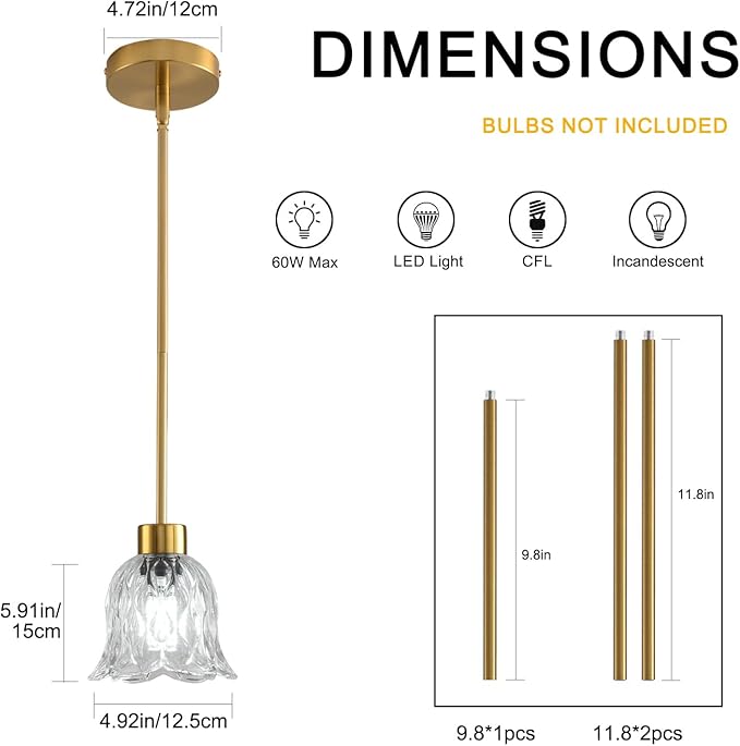 Pendant Lamp with Glass Shade, Modern Antique Brass Pendant Lights,Hanging Light Vintage Glass Shade, Island Light Pendant Light Fixture for Bedroom Living Room Kitchen