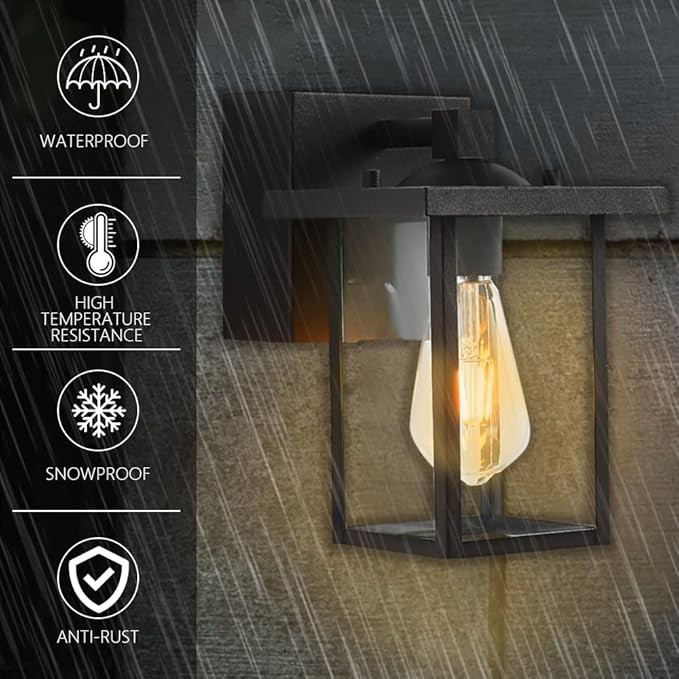 Porch Lights with GFCI Outlet, Black Outdoor Light Wall Mount, Waterproof Exterior Light Fixture with Outlet, Wall Sconce for House, Garage, Patio