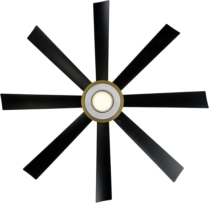 Modern Forms Aura Indoor and Outdoor 8-Blade 60in Smart Ceiling Fan in Matte Black Soft Brass Ring with 2700K-3000K-4000K-5000K Selectable LED Light Kit and Remote Control works App