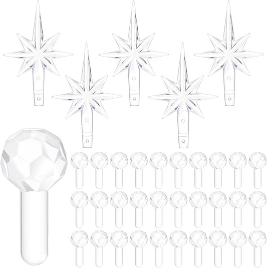 Boao 100 Pcs Ceramic Christmas Tree Bulbs with 5 Pcs Star Topper Light Ornaments Round and Heptagram Christmas Replacement Lights Bulbs for Village Xmas Tree Topper Decorations (Clear)