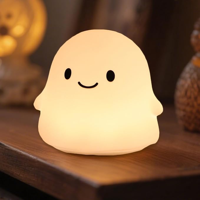 Halloween Ghost Night Light, 50-Hour Battery & Pat Control, Cute Squishy Lamp for Kids Room Decor, USB Rechargeable with Timer, Cute Home Decor