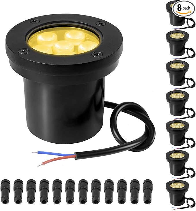 Low Voltage Landscape Well Lights, Outdoor LED Ground Lights for Garden, Lawn, Backyard, Patio Walkway (3.7Inch 8Pack) Black 3000k Warm White