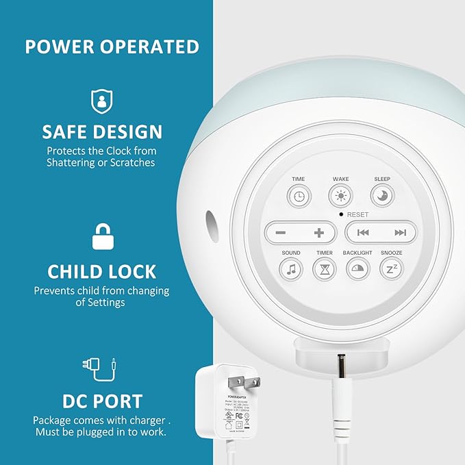 I.CODE Sun & Moon Rise Kids Alarm Clock, Children's Sleep Trainer ,Sleep Sound Machine, Wake Up Light & Night Light ,Teach Kids Day & Night