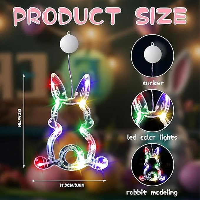 3Pcs Easter Window Lights with Suction Cup,Battery Operated Easter Decoration Hanging Lights,Egg Bunny Shaped Sucker LED Lamp Wedding Birthday Party Supplies for Holiday Indoor Home Decor (White)
