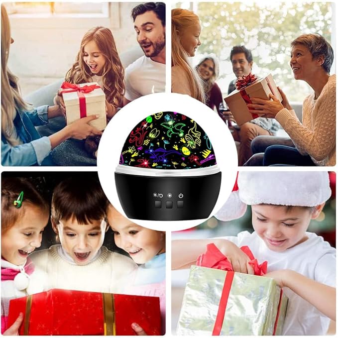 MINGKIDS Night Light for Kids,2 in 1 Rotating Projector Lamp with Dino&Vehicles Theme,2 Ways to Charge,Baby Night Light Ceiling Projector for Bedroom Kids Room Decor