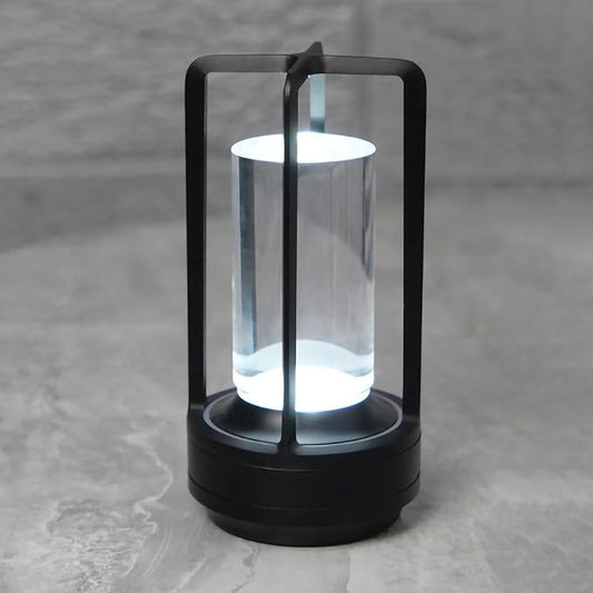Cordless Table lamp Rechargeable Portable Metal Touch Small Desk Lamp,Indoor/Outdoor Battery Operated LED Night Light,3Color Stepless Dimming Crystal Lantern Suitable bedrooms,Bars,cafes,Camping,Black