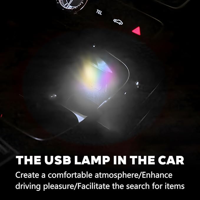 4PCS USB LED Car Interior Atmosphere Lamp, Portable Plug-in Mini Vehicle Night Light, Automotive Trunk Ambient Lighting Decoration Kit, Universal for SUV Sedan Truck (Multicolor)