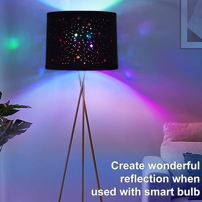 Black Lampshades Set of 2, Drum Lamp Shades with Sky Stars Design, 11.6" x 12.6" x 9.8" Inches Medium Lampshades for Table Lamp, Floor Lamp, Pendant Light, Harp Holders Included, Easy Assembly